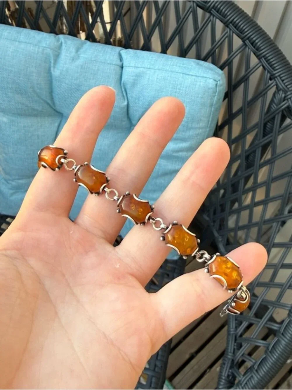 Sterling Silver 925 Amber Link Bracelet 7 inches Beautiful